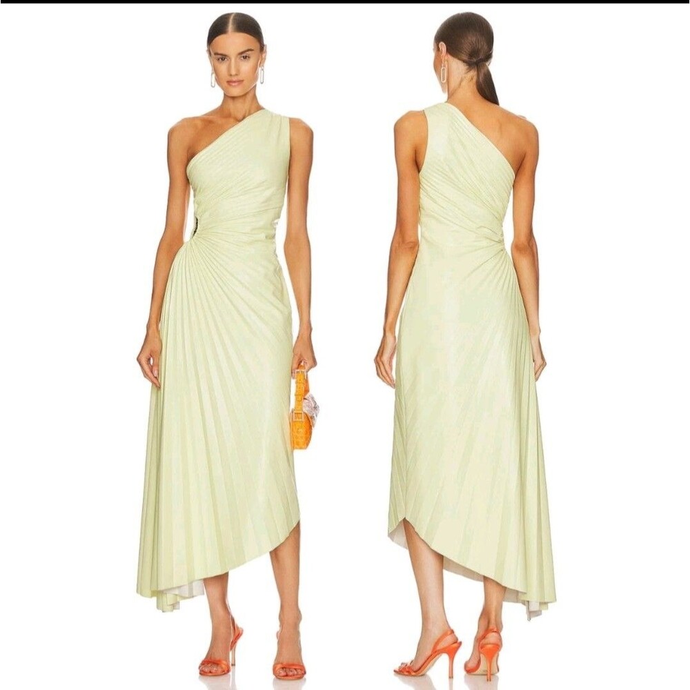 A.L.C. Delfina Faux Leather Pleated Dress One Shoulder Formal Gala Sz 8 ALC